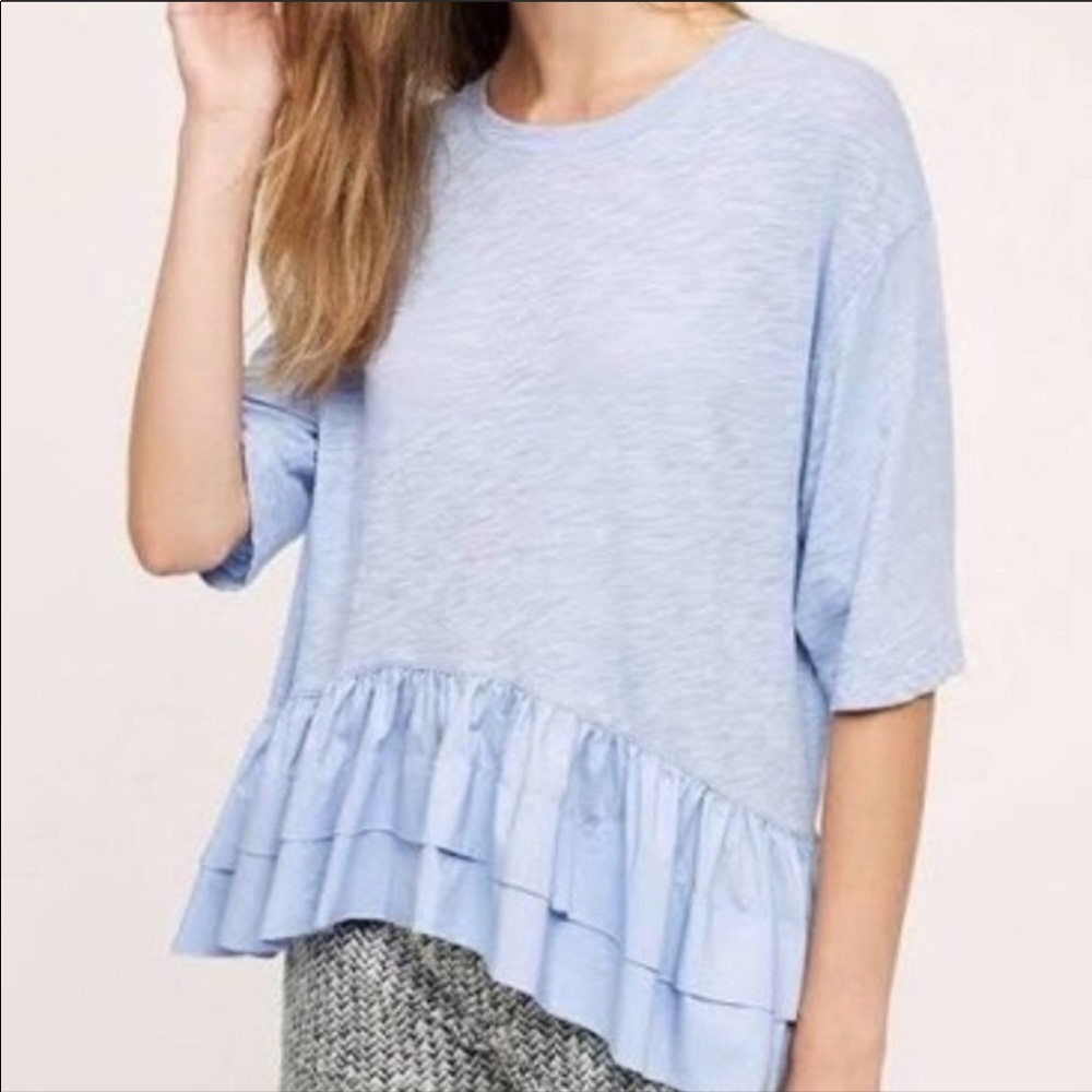 Anthropologie Akemi + Kin Blue Peplum Ruffle Tee